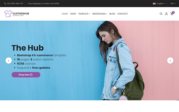 Hub Bootstrap 4 E Commerce Template By Ondrique Wrapbootstrap