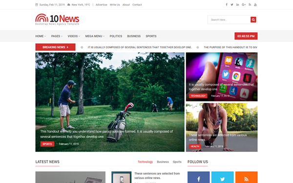 Tennews Bootstrap News Agency Template By Snazzytheme Wrapbootstrap