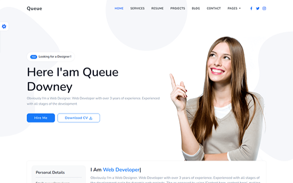 Queue Personal Portfolio Resume Template By Zoyothemes Wrapbootstrap