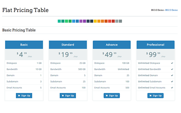 Flat Pricing Table