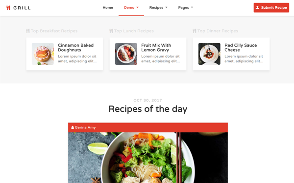 Grill Recipes Food Blog Template By Dynamothemes Wrapbootstrap