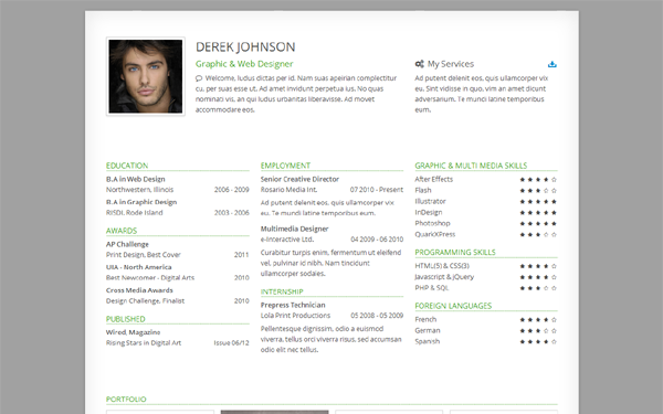 Derek - Responsive One-Page Resume